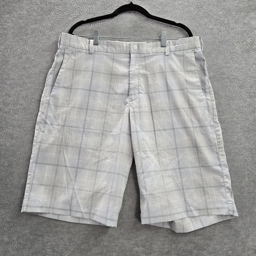 Nike Golf Men Activewear Shorts‎ 36 Gray Plaid Tour Performance Logo READ